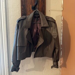 Forever 21 Cropped Faux Leather Trench Jacket - Olive